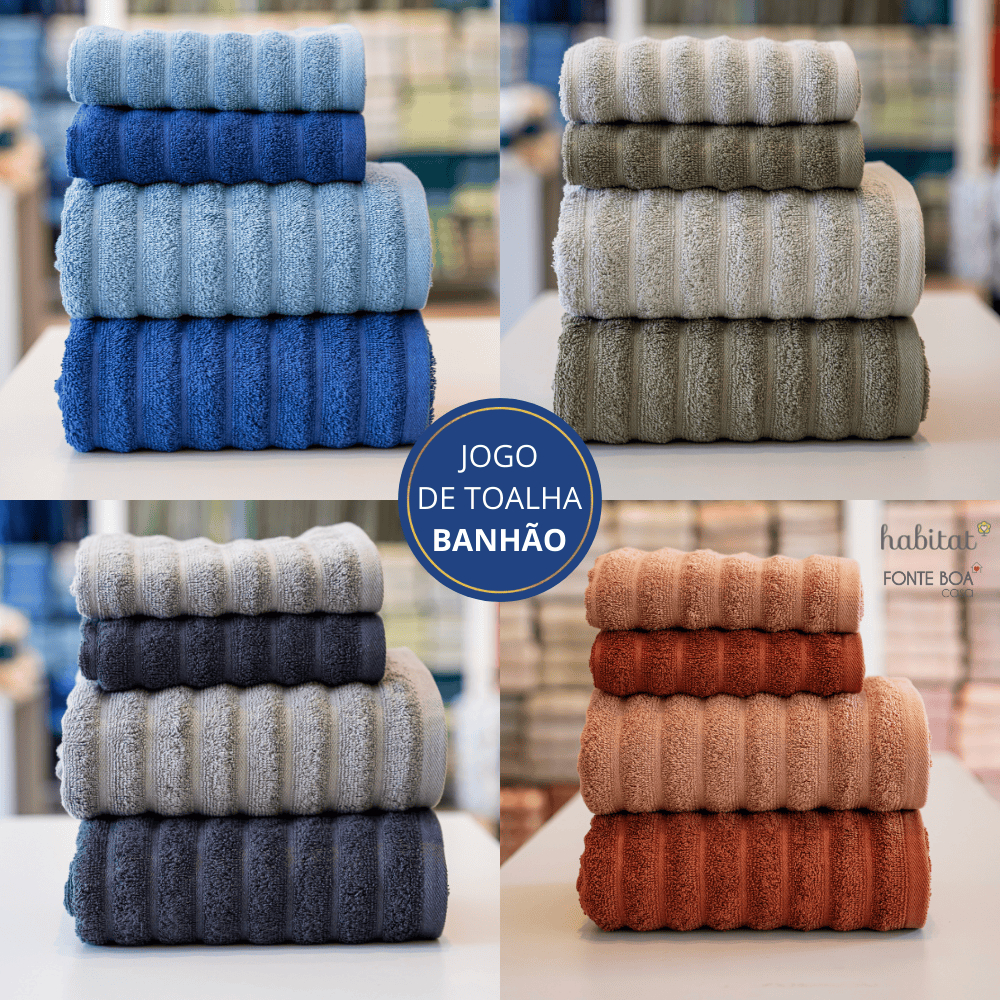 Jogo de Toalha Banhão e Rosto 4 Peças 100% Algodão Gigante Felpuda Ótima Absorção Wave Habitat