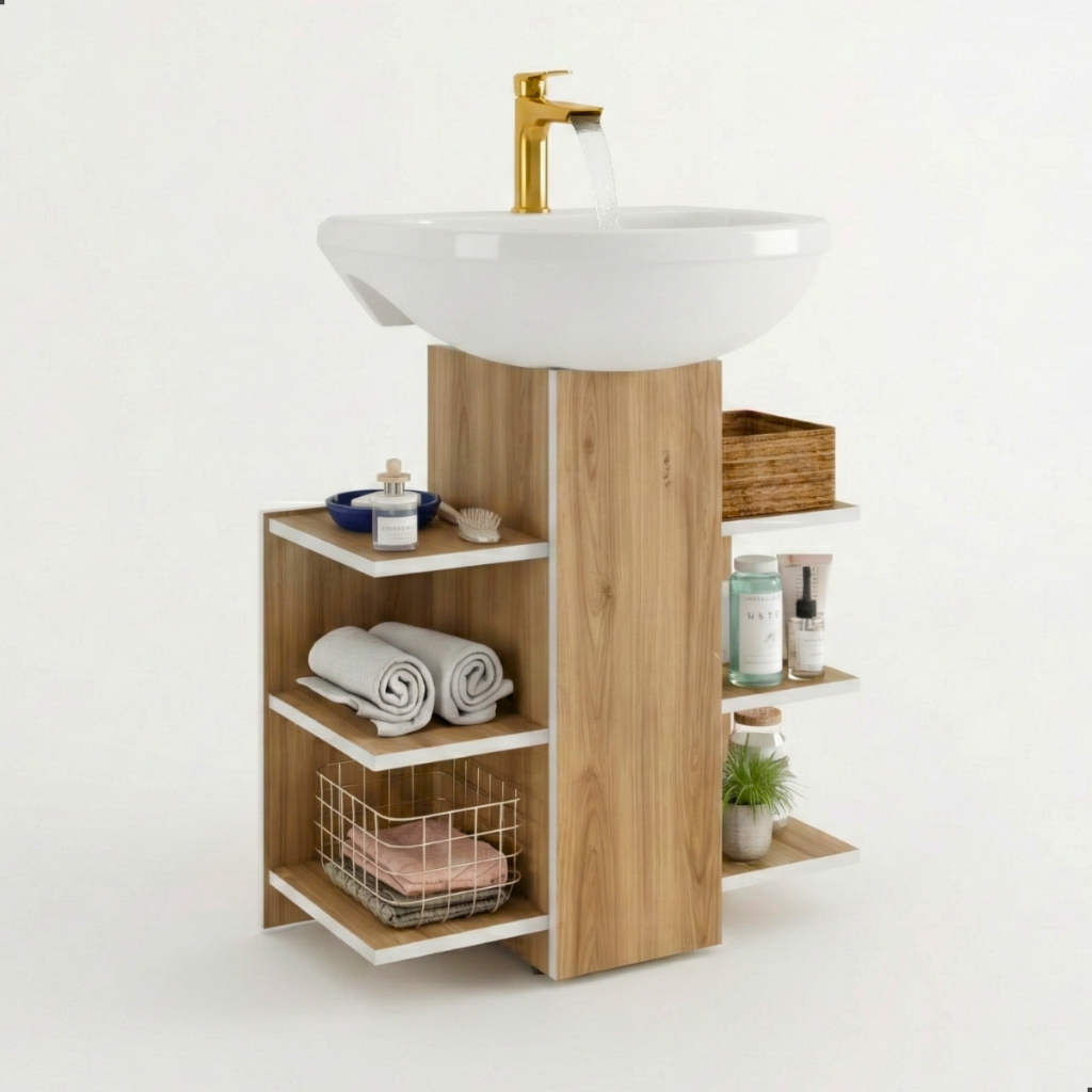 *PROMOÇÃO* Gabinete Para Pia de Coluna Armário de Banheiro Fixo e Nichos Branco Flex S Cuba Compacto