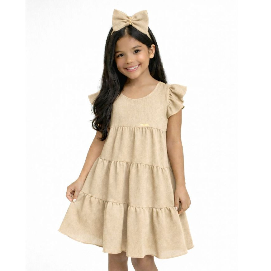 Vestido 3 Marias Infantil Manga Babado Casual Elegante + Laço Para O Cabelo Confortável Moda Menina em Oferta na Shopee