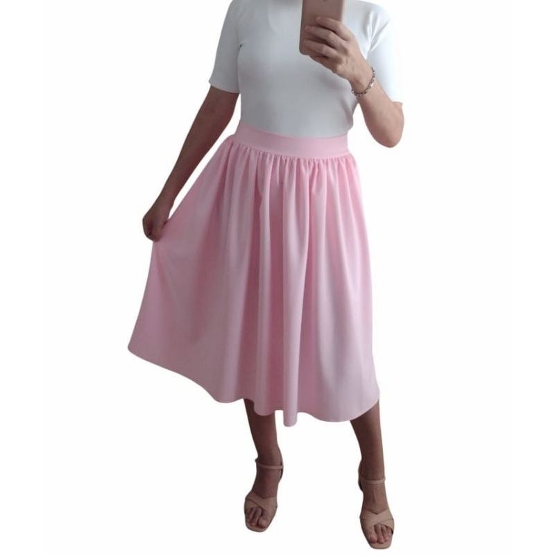 Saia franzida midi em Oferta na Shopee