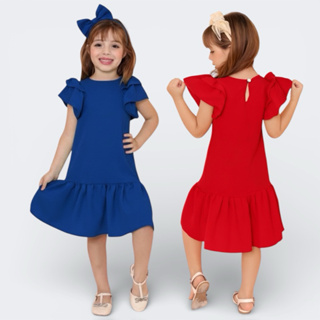 Vestido  Infantil menina Duna Premium Manga Princesa com Babado– Longo - festas- Vermelho,Rosa,verde, azul 2 4 6 8 anos em Oferta na Shopee