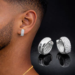 Brinco Cravejado Argola Prata 925 banhado Estilo Neymar Unissex Zirconia