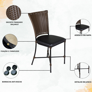 Cadeira De Jantar Cozinha Americana Junco Chocolate Fibra Sintetica Elegante em Aço em Oferta na Shopee