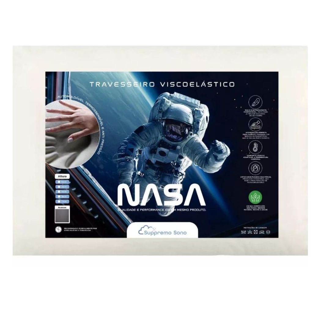Travesseiro NASA ORIGINAL Viscoelástico Anti Alérgico 50x70x Fronha Toque Macio ALTO 3 OPÇÕES DE FORMATO em Oferta na Shopee