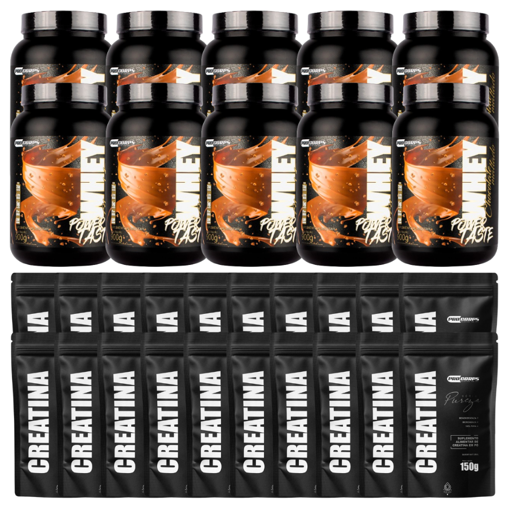 Combo 10 Whey Protein Power Taste 900g + 20 Creatina Pura Refil 150g