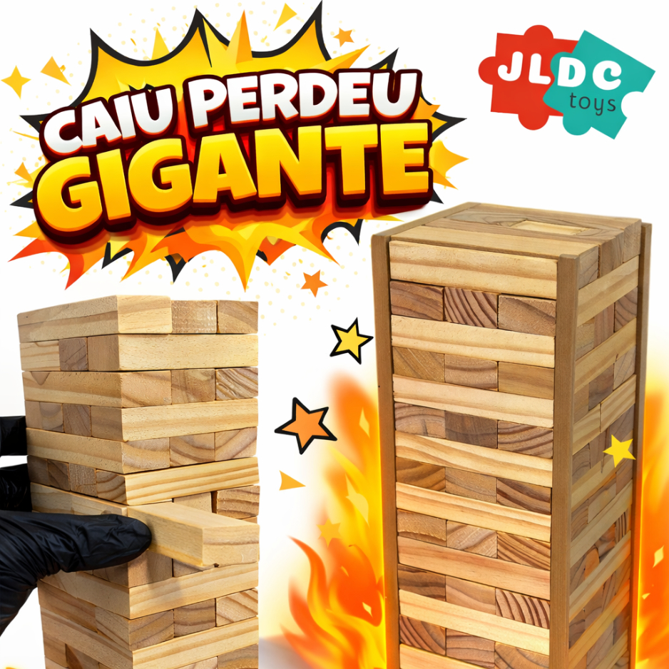 Caiu Perdeu Gigante – Jogo de Equilíbrio com 63 Peças em Madeira + Suporte em Oferta na Shopee