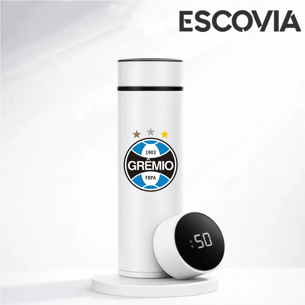 Garrafa Térmica Aço Inoxidavel Time de Futebol Grêmio com Medidor De Temperatura Digital 500ml
