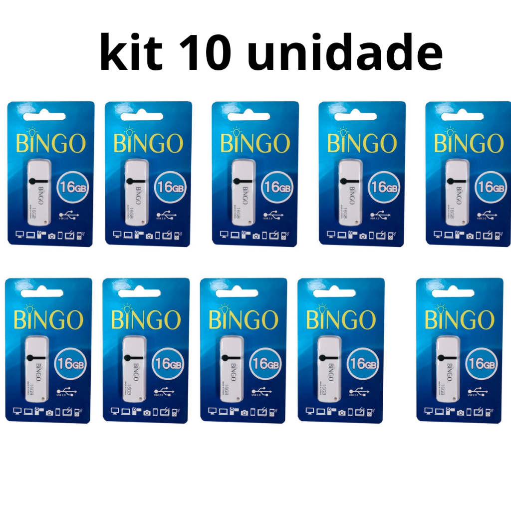 kit 10 unidade  Pendrive 16gb 2.0 Usb Ferro High Speed Bingo Cor Branco ATACADO PROMOÇÃO