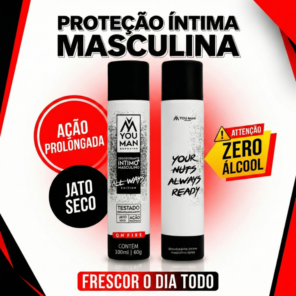 Desodorante Intimo Masculino Inibe Mal Odor Jato Seco Perfumado Prolongado 100ml You Man