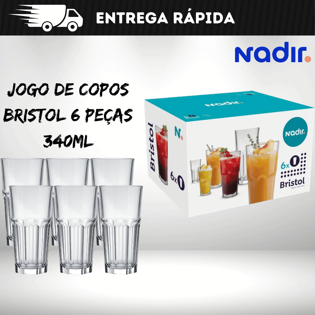 Jogo de Copos Bristol Long Drink 340ml 6 peças - Nadir em Oferta na Shopee