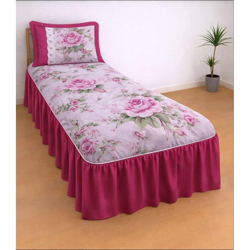 COLCHA SOLTEIRO/CASAL OXFORD ESTAMPADO COM BARRA LISA em Oferta na Shopee