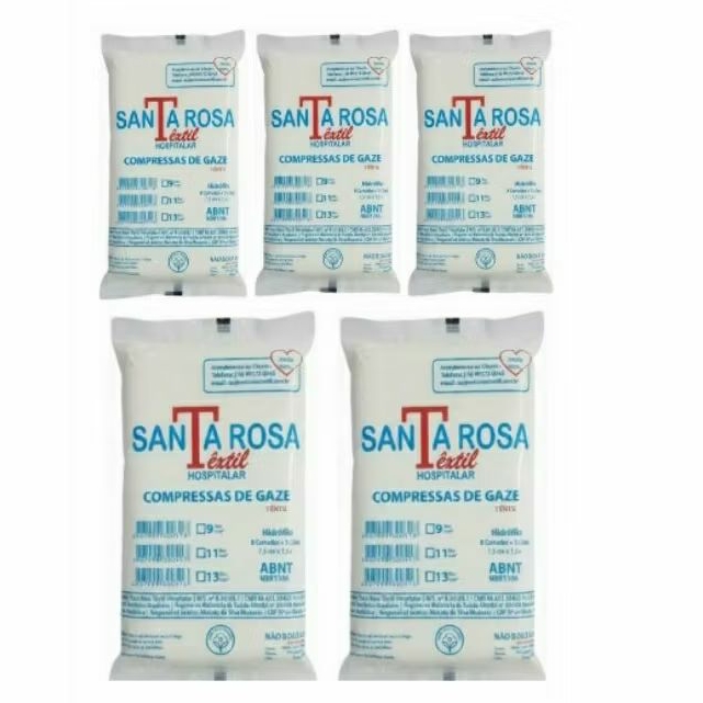 Compressa Gaze 7,5x7,5cm 13 Fios 250g Santa Rosa | Mais Vendida | Kit 5