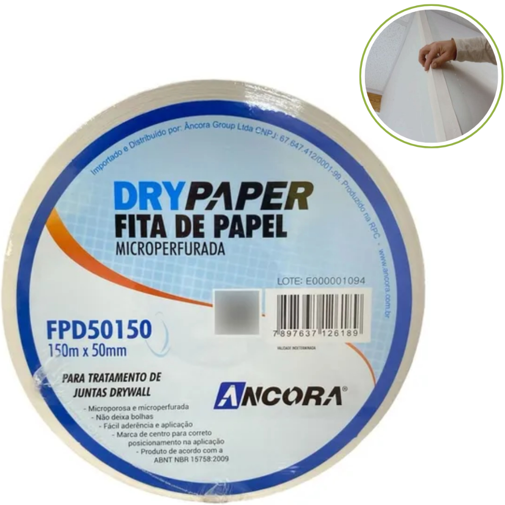 Fita Drywall Microperfurada 50mm x 150m Papel Juntas Acabamento Gesso Construção Profissional Obra