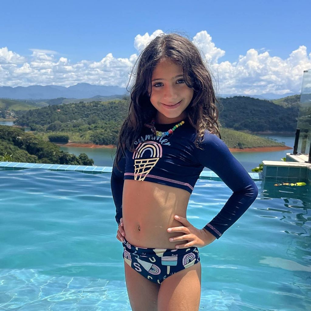 Biquíni Infantil Proteção UV 50+ Tip Top Cropped Manga Longa Sorvete Marinho Feminino Menina Praia e Piscina
