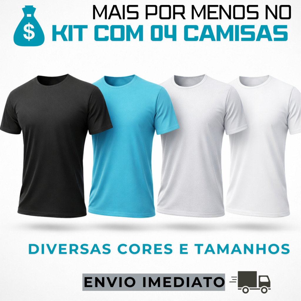 Kit 4 Camisetas Dry Masculina Fit Manga Curta Fitness Academia Corrida CrossFit Políéster Premium em Oferta na Shopee