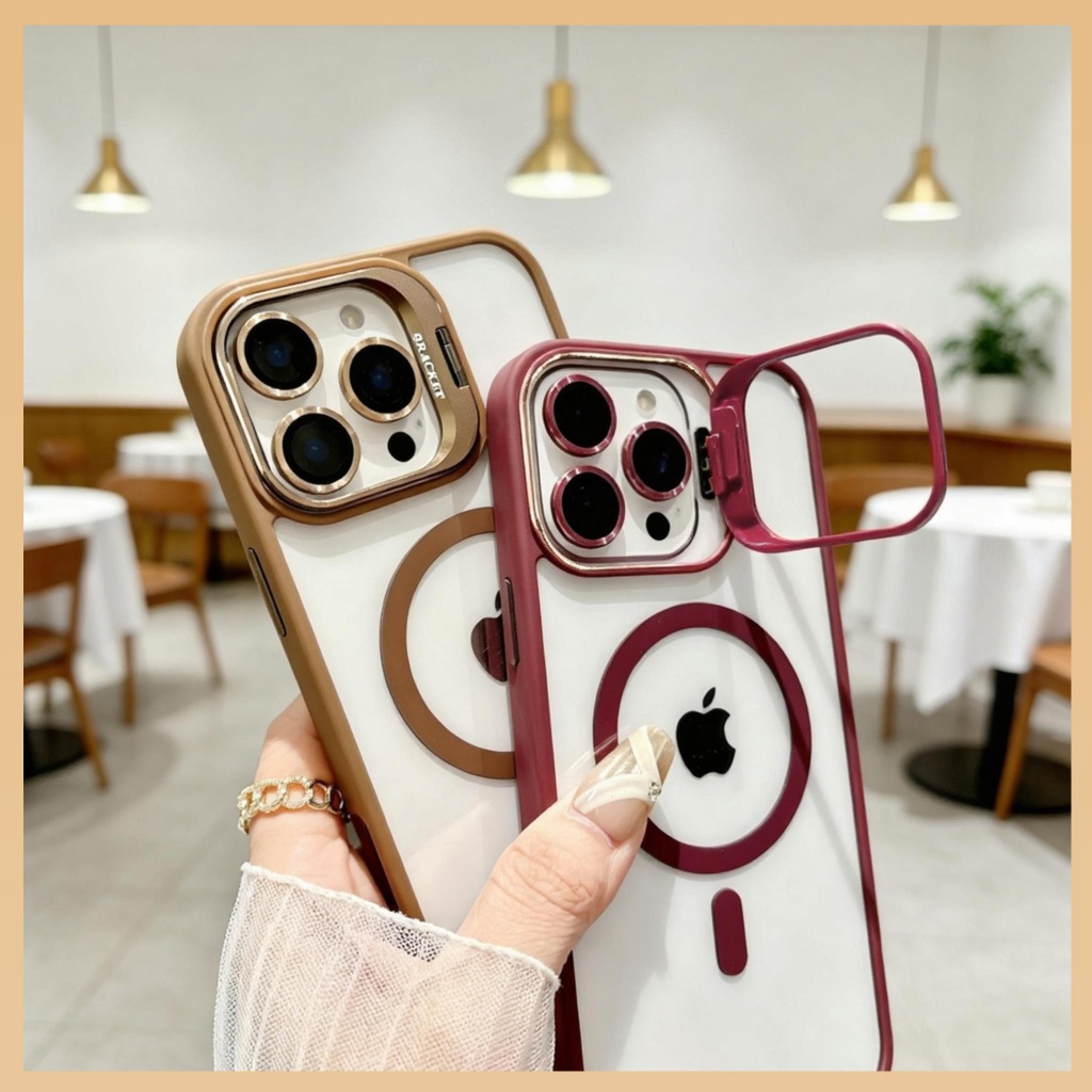 Capa Transparente Magsafe com Suporte de Câmera e Película de Lente para iPhone 11 12 13 14 15 16 Pro Max Anti-Impacto em Oferta na Shopee