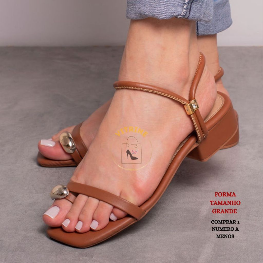 Sandalia Feminina Salto Baixo Anel Dedo Leve e Confortavel em Oferta na Shopee