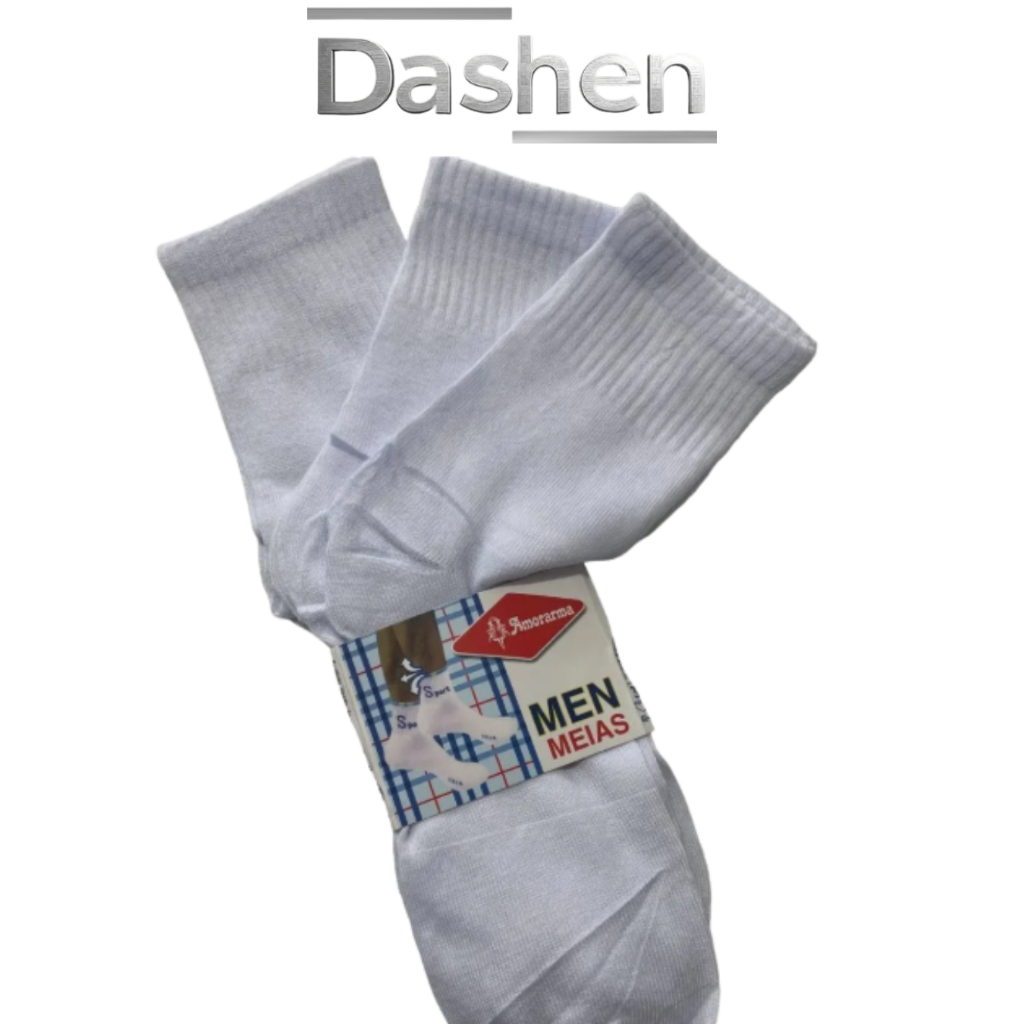 Kit 3 Meias Brancas Cano Alto Unissex Casual e Esportiva - Grande 40-46 em Oferta na Shopee