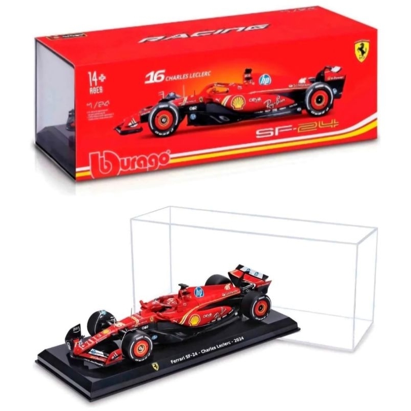 Miniatura 2024 F1 Ferrari SF-24 #16 Com Piloto Charles Leclerc 23 Cm Bburago Com Acrílico 1:24 Novo E Lacrado