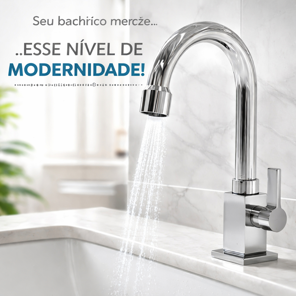 Torneira Lavatório Banheiro 1/4 Volta Cromada ABS Luxo Bica Móvel 360° Bancada Mesa