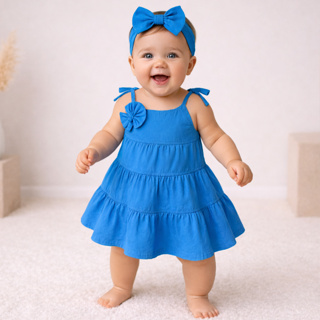 Vestido Infantil Bebê Menina Fofo Moda Estilo Fashion Acompanha Tiara Detalhe Em Laço Delicado Lazer em Oferta na Shopee