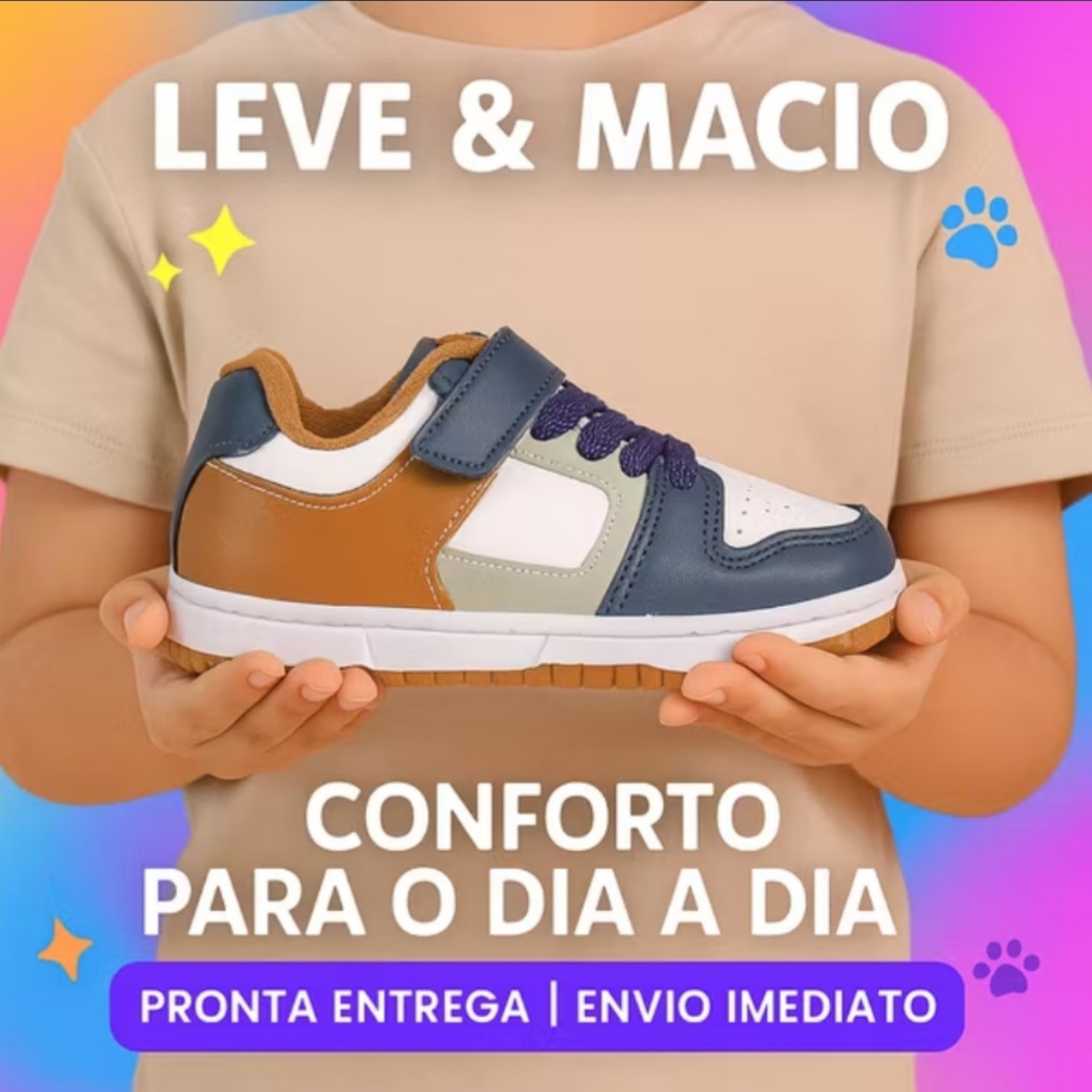 Tênis Infantil Masculino Velcro Leve Confortável Antiderrapante Escolar Casual Resistente