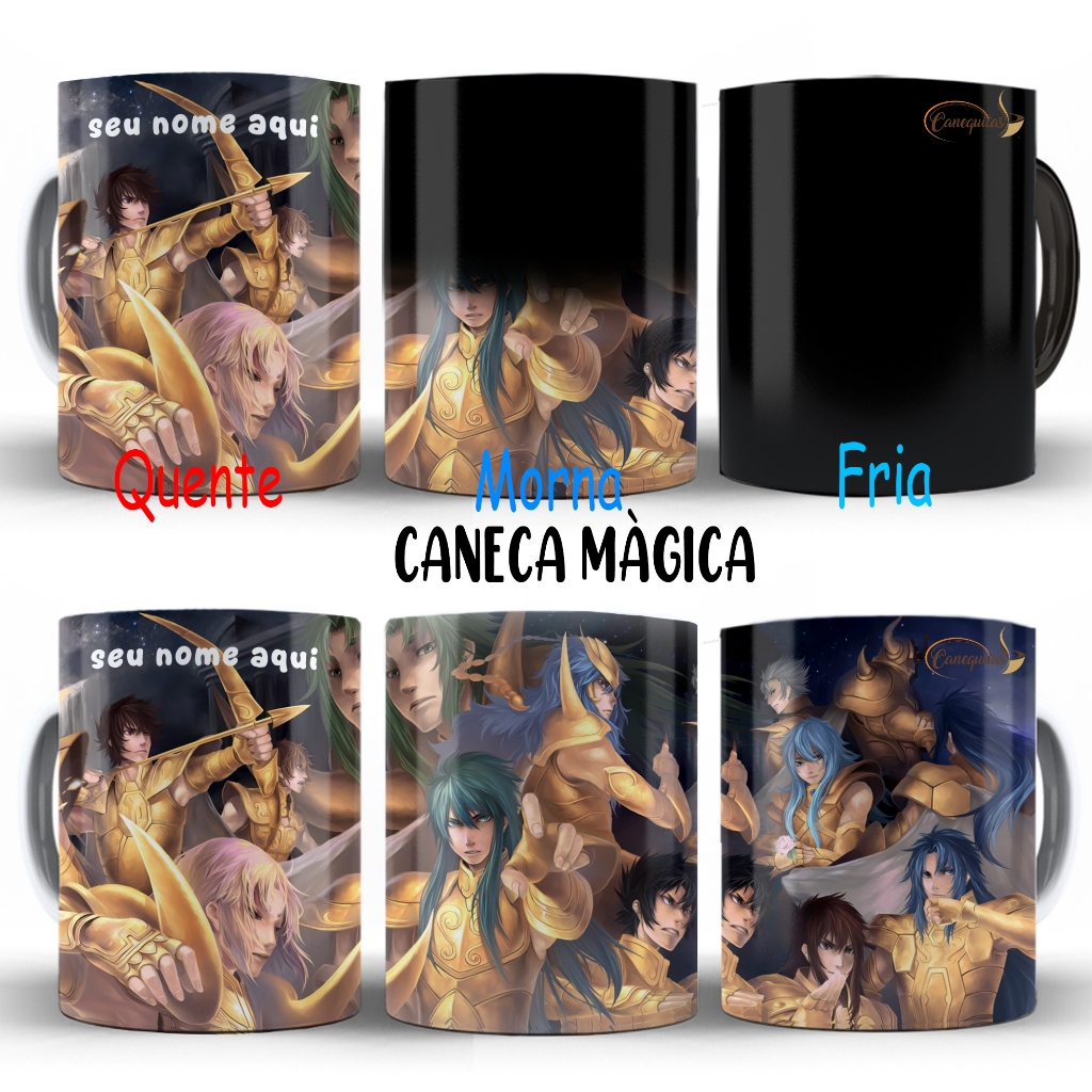 Caneca Magica Cavaleiros do Zodiaco Saint Seiya Manga anime CDZ Xicara muda de cor Com Nome