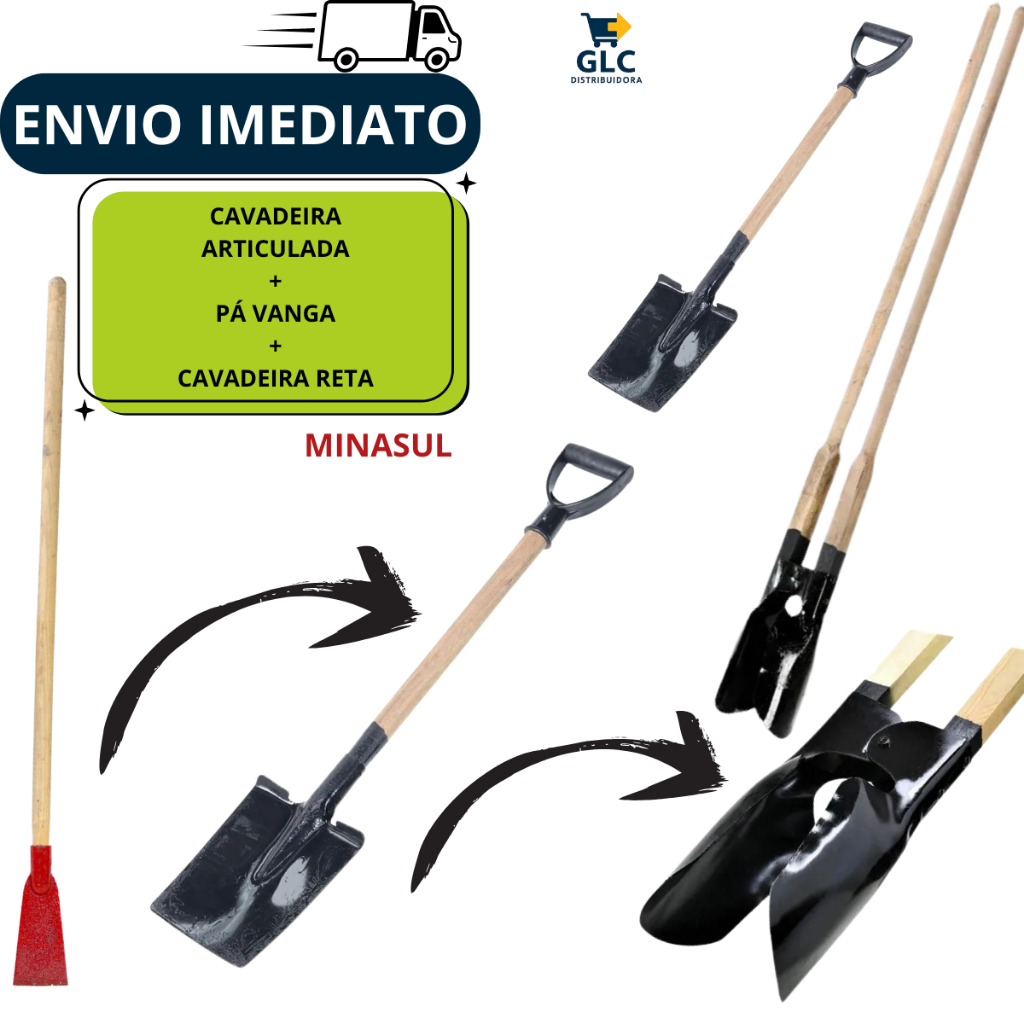 Cavadeira Articulada+Pá Vanga+Cavadeira Reta Kit - MINASUL em Oferta na Shopee