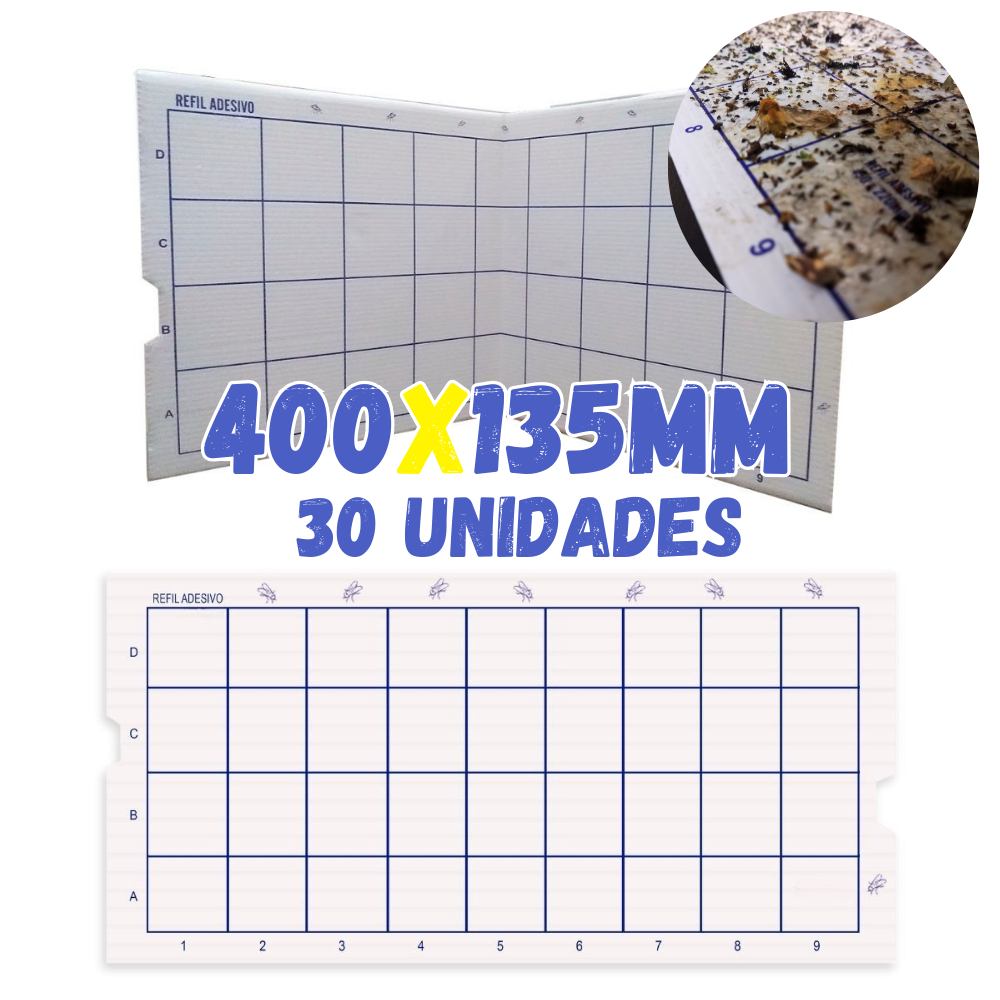 30 Placas Refil Adesivo Para Equipamento Luminosa 400x135mm Solução Adesiva para Monitoramento de Moscas Colly