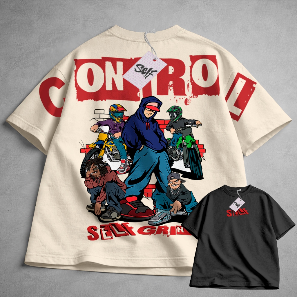 Camiseta Oversized SELF CONTROL Urban Grind Moto Quebrada Streetwear Style Camisa
