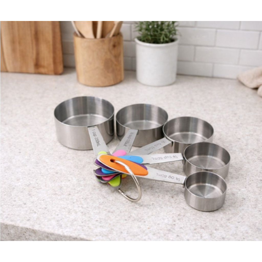 KIT de Xícara Medidora Inox Precisão Confeitaria Cabo Antiderrapante Premium 5 Peças Lovely Vibe