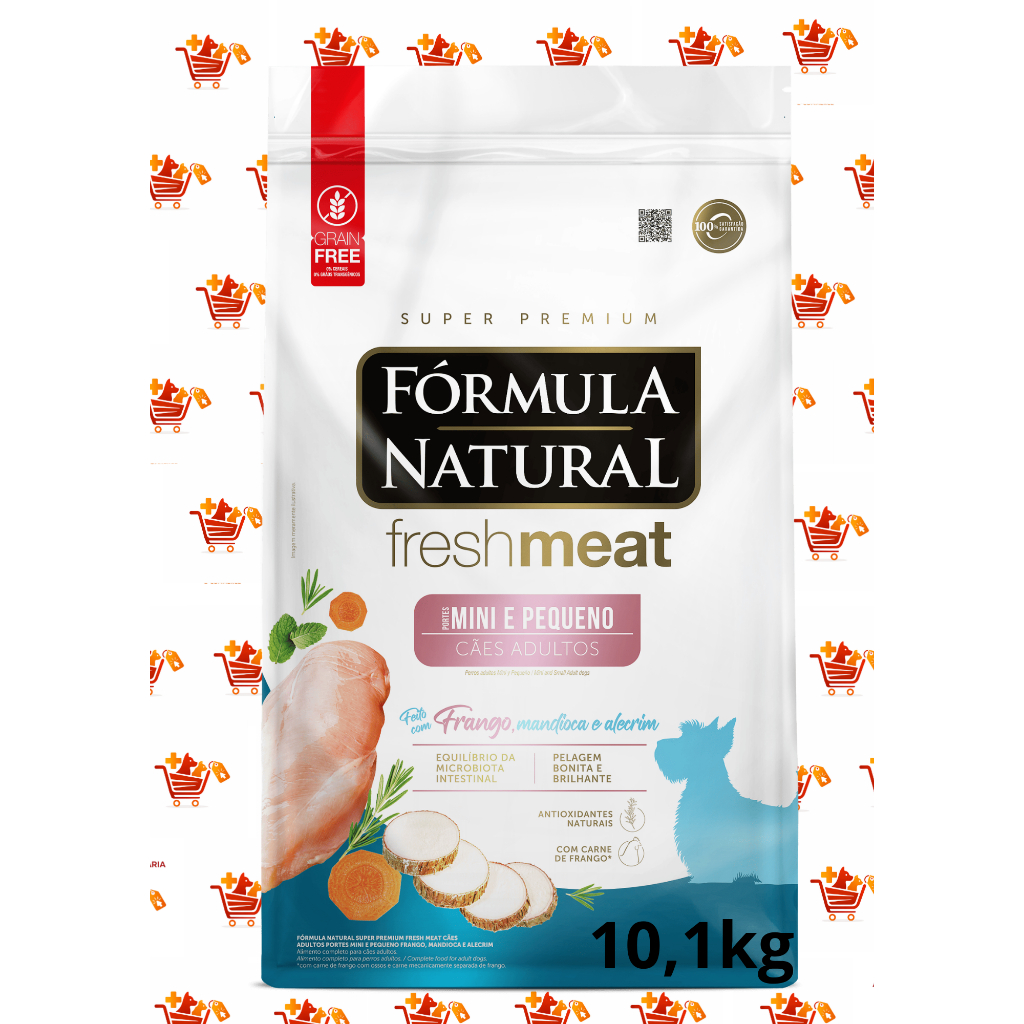 Ração10,1kg Fórmula Natural Super Premium Fresh Meat Cães Adultos Portes Mini e Pequeno Frango, Mandioca e Alecrim10,1kg em Oferta na Shopee