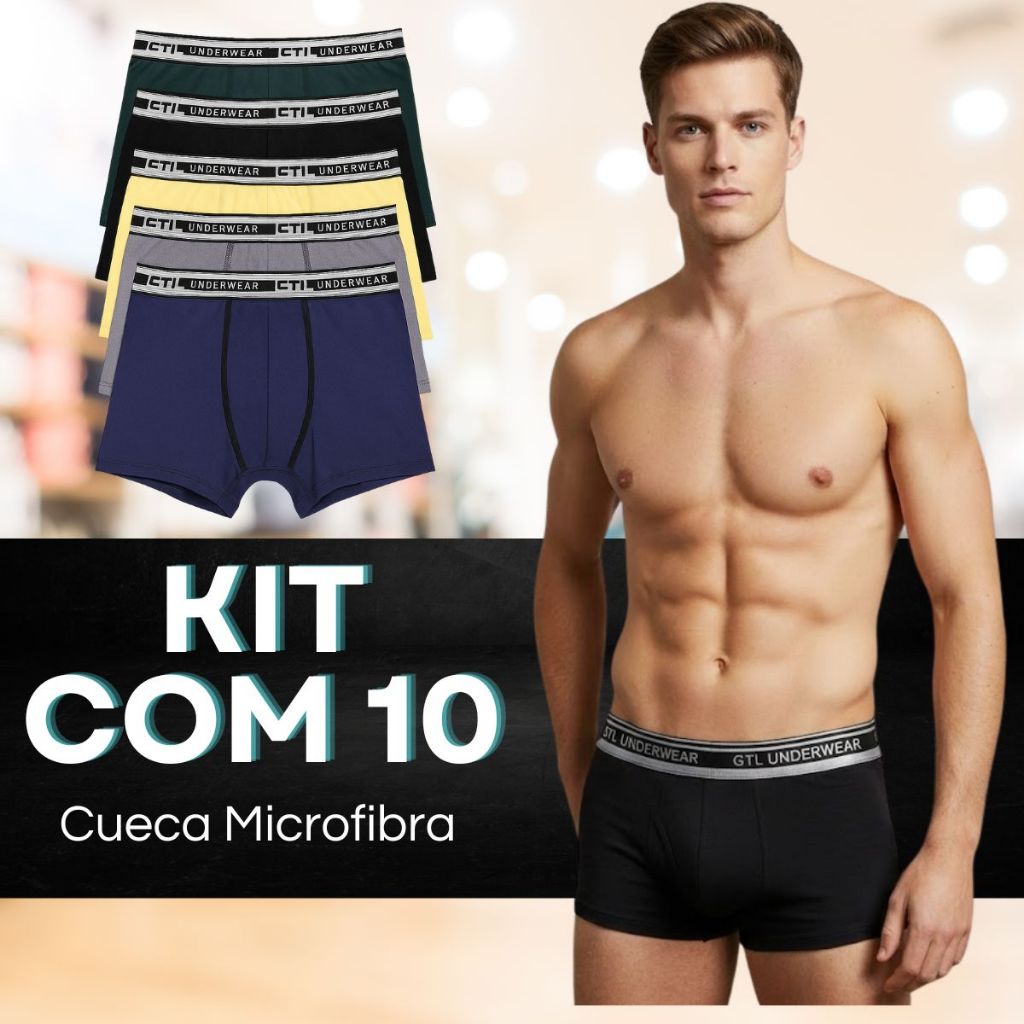 KIT 10/5/3 Cuecas Boxer Adulto Lisas/Estampadas de Microfibra em Oferta na Shopee
