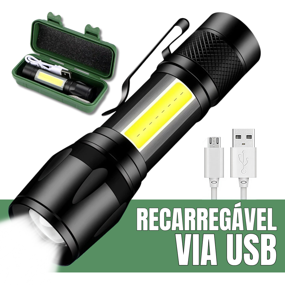 Lanterna Tática LED Recarregável USB com Zoom Alta Potência e Longo Alcance em Oferta na Shopee