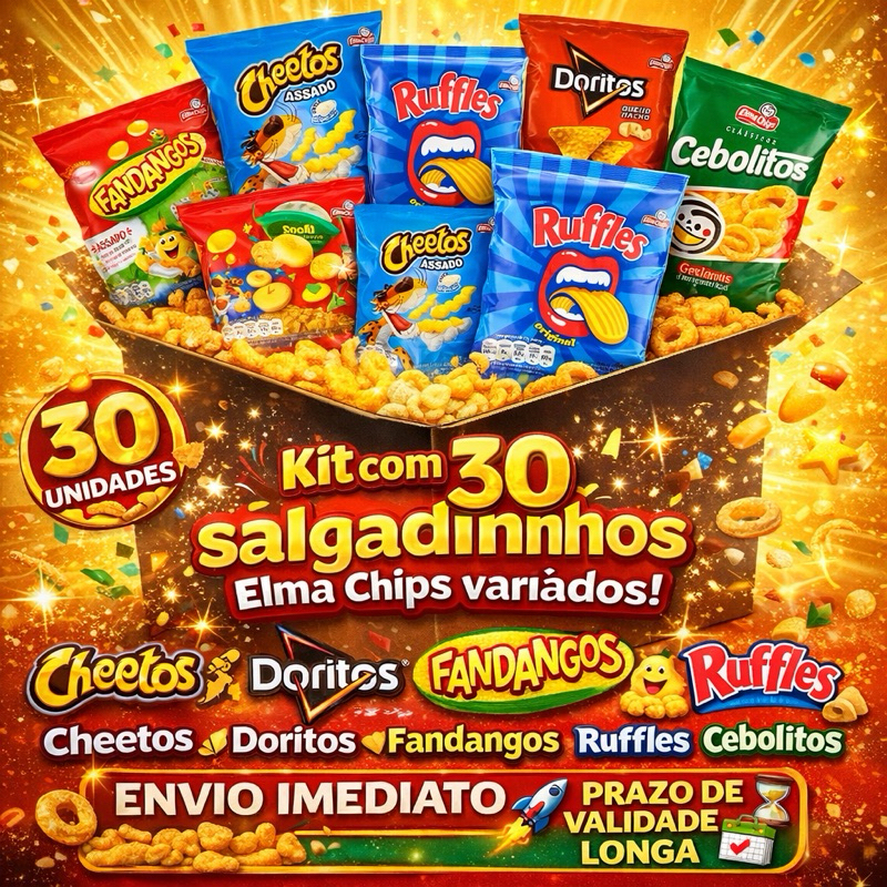 kit de salgadinhos baratos elma chips para revenda - kit com 30 Doritos cebolitos fandangos Cheetos e Ruffles
