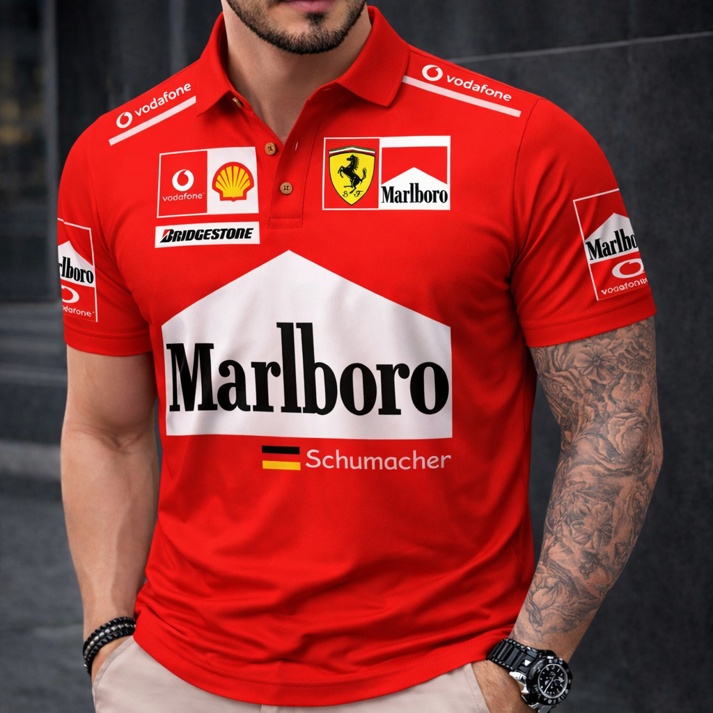 Camisa com Gola tradicional Malha Piquet Marlboro Ferrari Edição F1 - 100% algodão em Oferta na Shopee