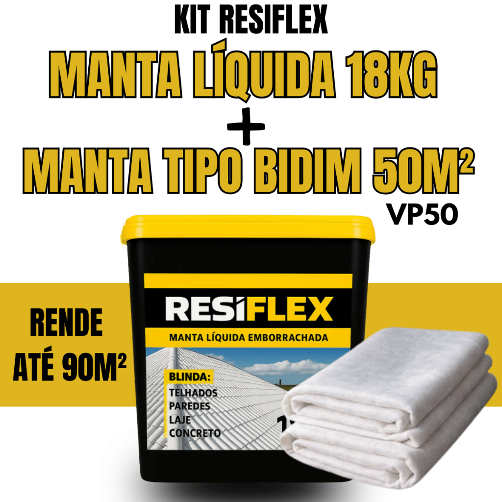 Manta Líquida Resiflex 18kg com Manta Estrutural Bidim 50m Impermeabilizante para Lajes e Telhados