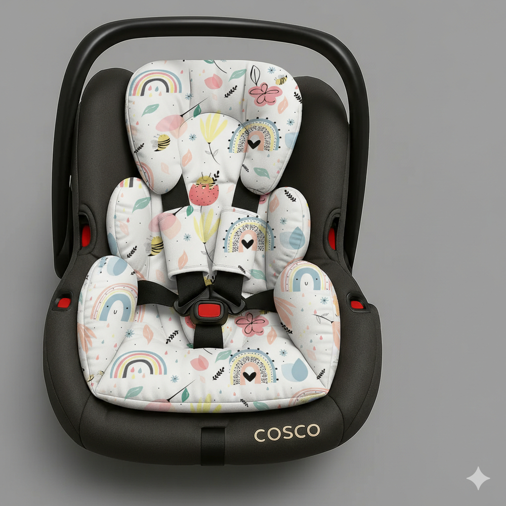 COLCHONETE PARA BEBE CONFORTO + PROTETOR DE CINTO DUPLA FACE MODELO UNIVERSAL