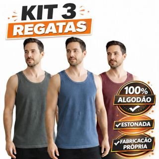 Kit 3 Regatas Masculinas 100% Algodão Estonada Lisa Básica em Oferta na Shopee