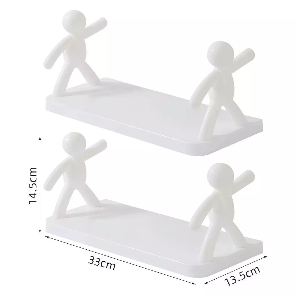 Kit 2 Prateleira Estante Bonequinho plástico com suporte decorativa banheiro cozinha C/ Adesivo