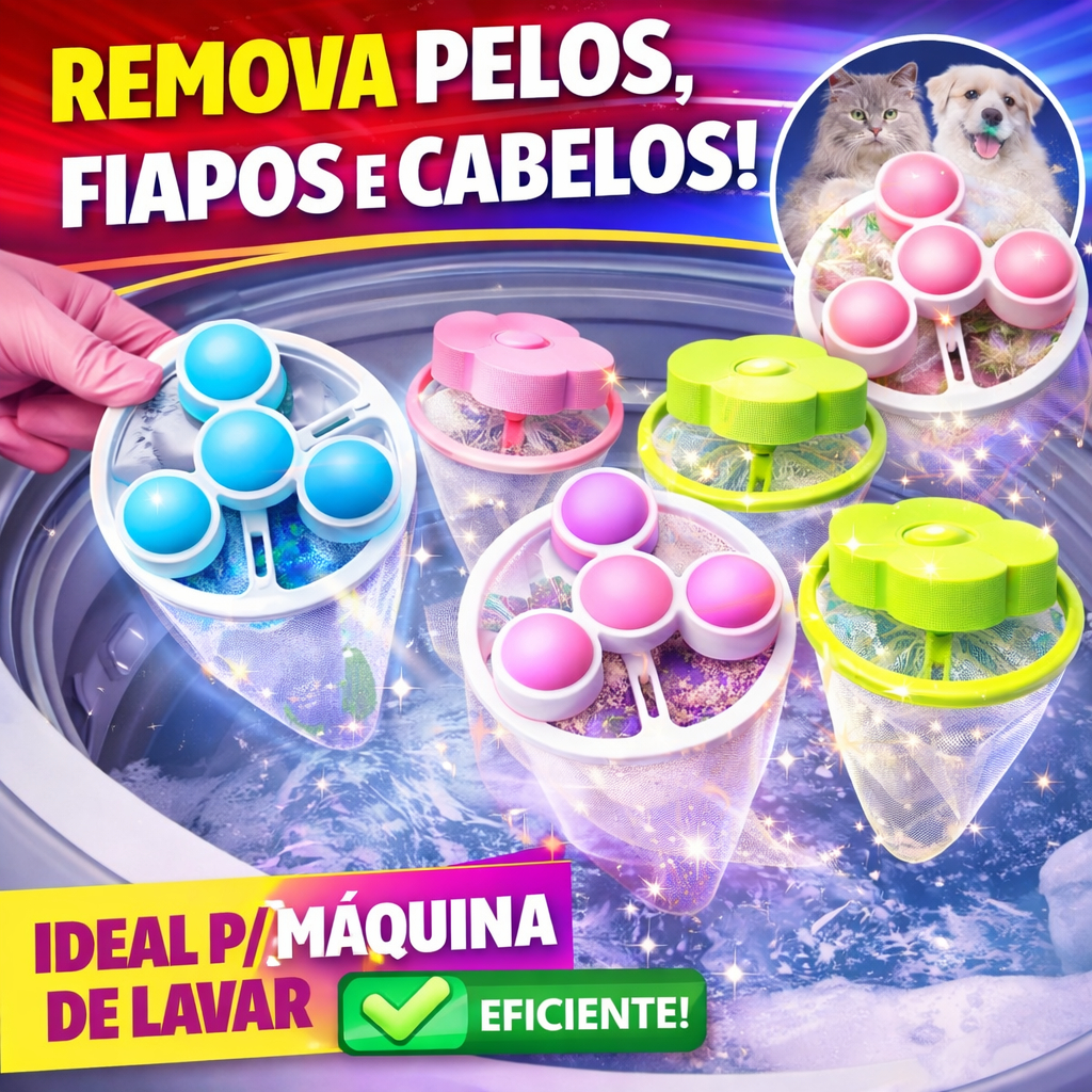 Filtro Coletor de Pelos Fiapos e Cabelos para Máquina de Lavar Reutilizável