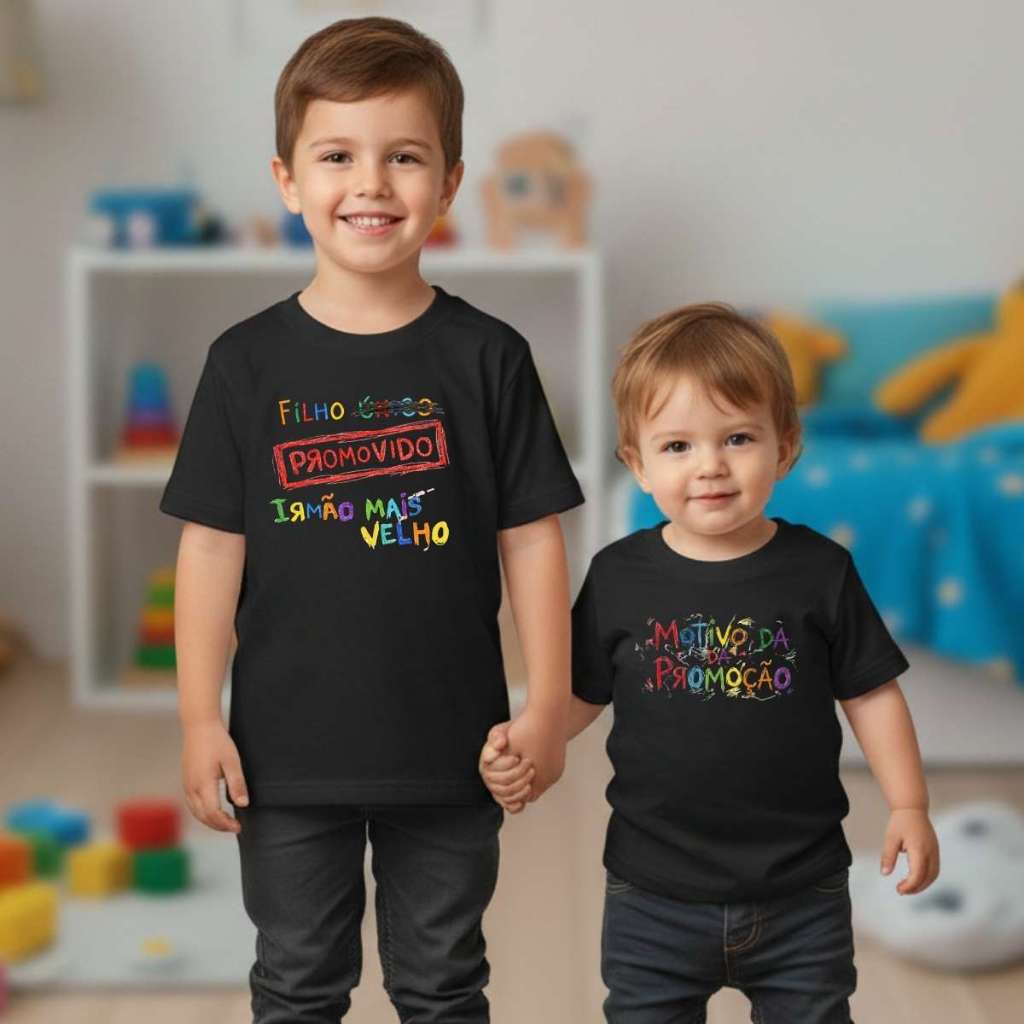 Kit Body Camiseta Combinando Irmãos 100% algodão - Filho Promovido a Irmão Mais Velho Moivo da Promoção - KI41 pto