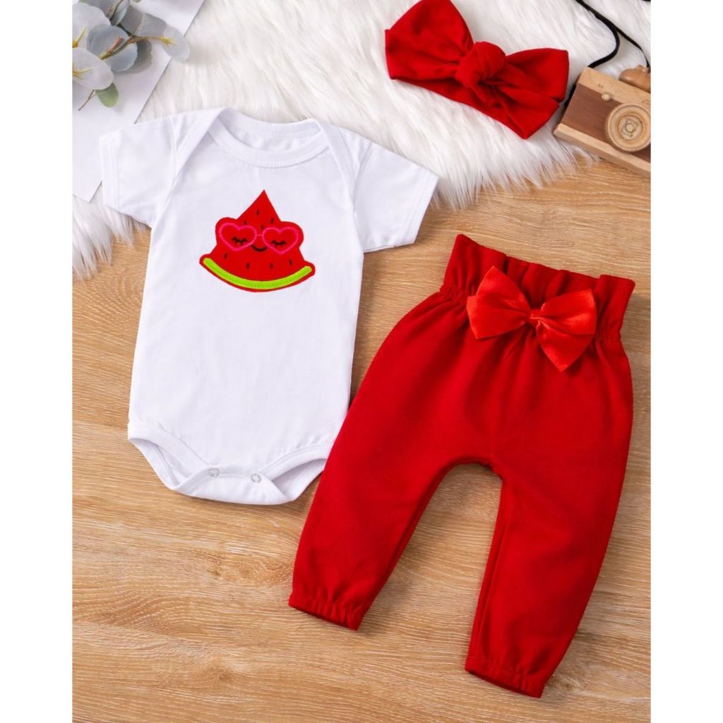 Kit Conjunto Bebê Menina 3 Peças Algodão Body Calça Faixa Roupa Infantil Conjuntinho Moda Feminina