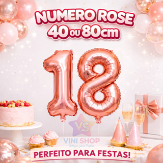 Balão Número ROSE Metalizado 40cm/80cm - Balões Bexiga P/ Aniversário Festas Decoração 16" ou 32" em Oferta na Shopee