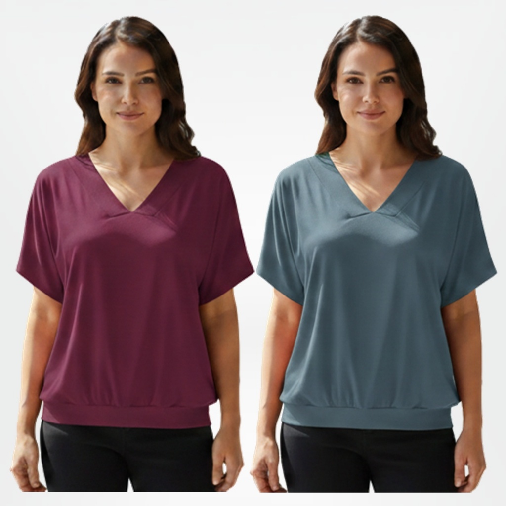Kit 2 Blusa Feminina Social Manga Morcego Soltinha Malha Romantic