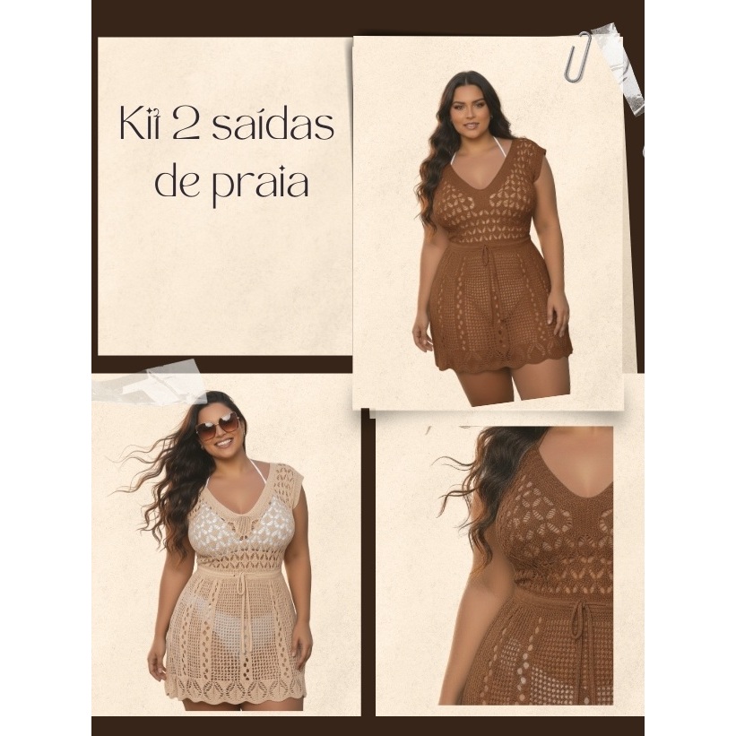 Kit duas Saídas de Praia Crochê Moda Feminina Tricot Plus Size Canga de Praia