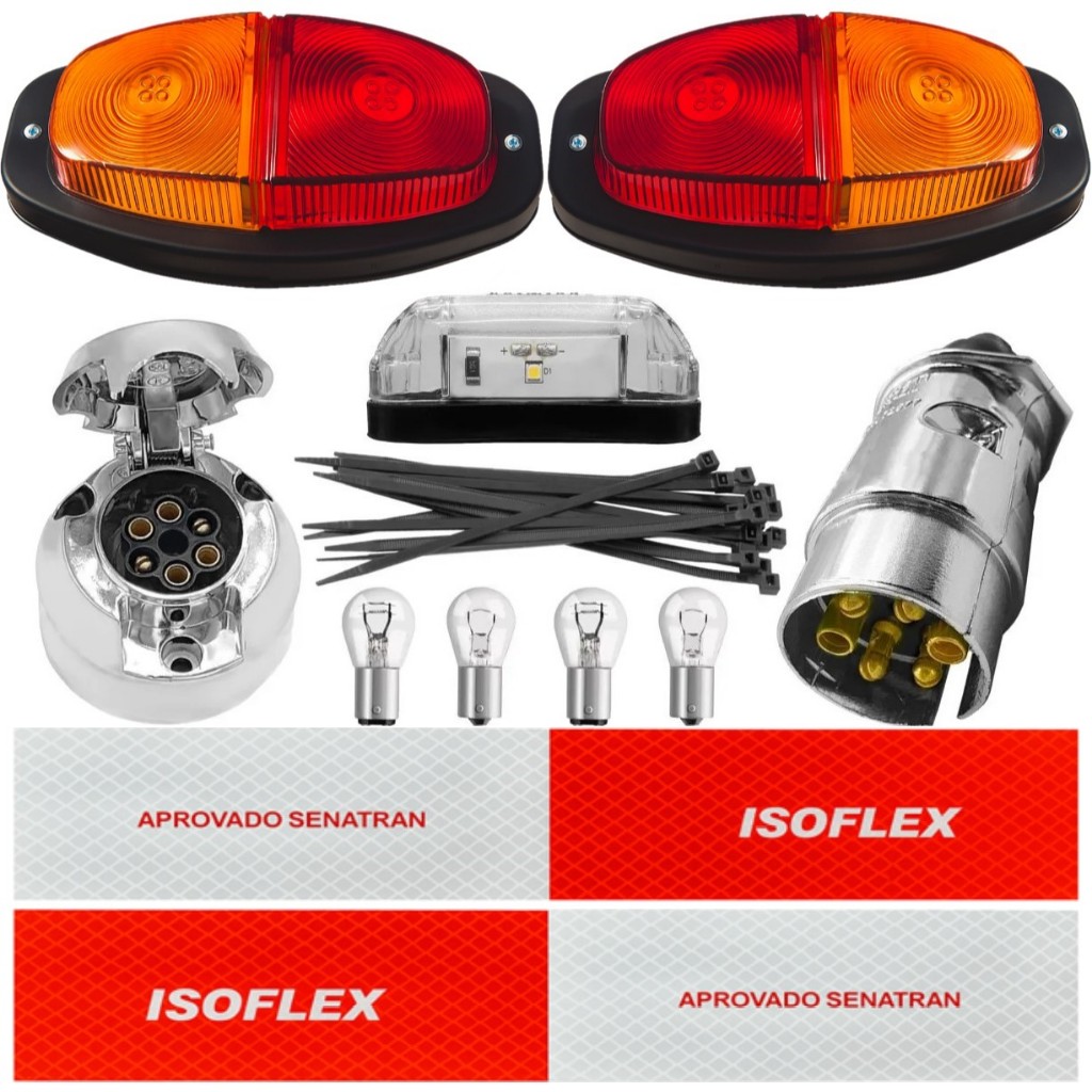 Kit Eletrico Instalação Lanterna Carretinha Reboque Engate Macho e Femea Cromado 6 Polos