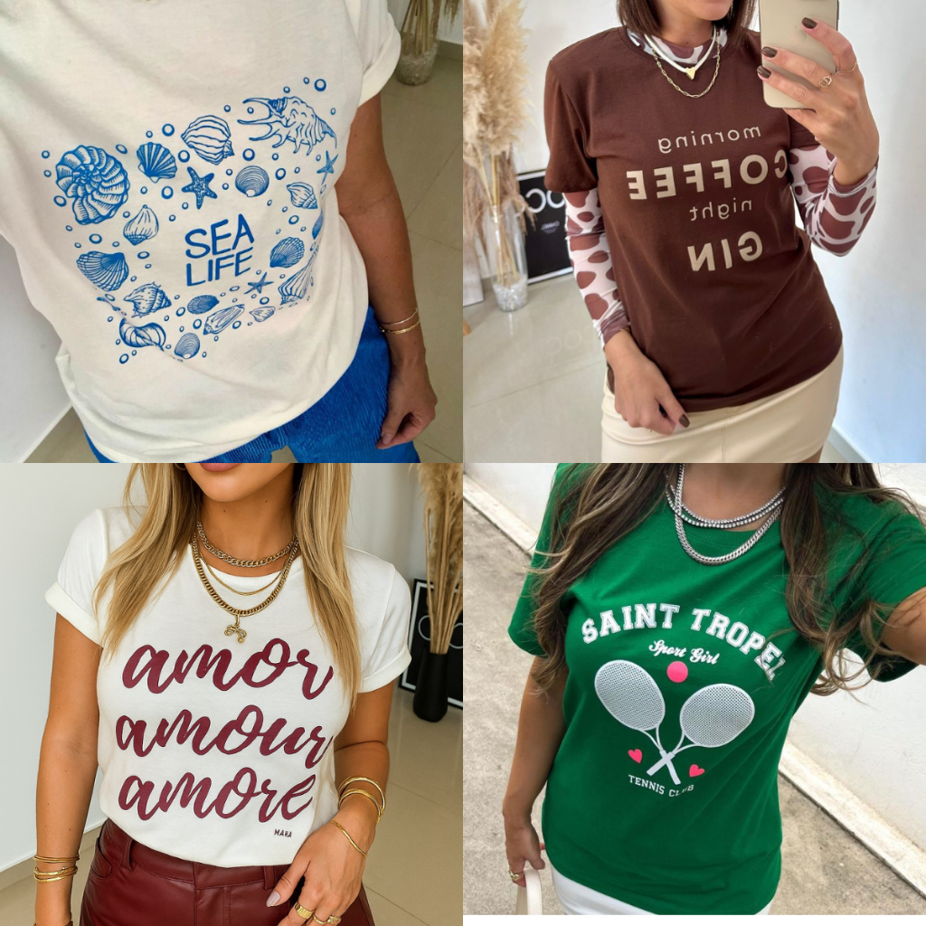 Camiseta T-shirts Feminina 100% Algodão Estampa Sortida - Premium - Fio 30.1 Penteado -  Blusa Feminina em Oferta na Shopee