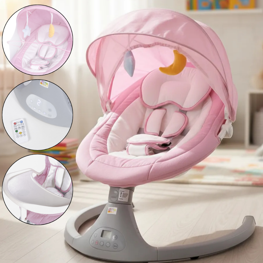 Cadeira de Descanso Balanço para Bebê com Música Mosquiteiro Controle Remoto Premium