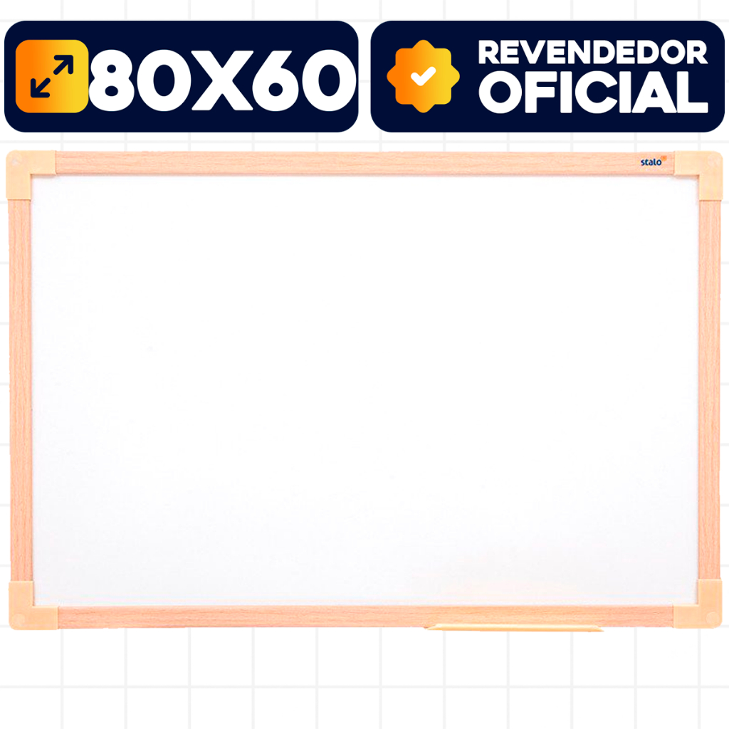 Quadro Branco Lousa 80x60cm Moldura Madeira Escolar Escritório Apagador Marcador Anotações Stalo